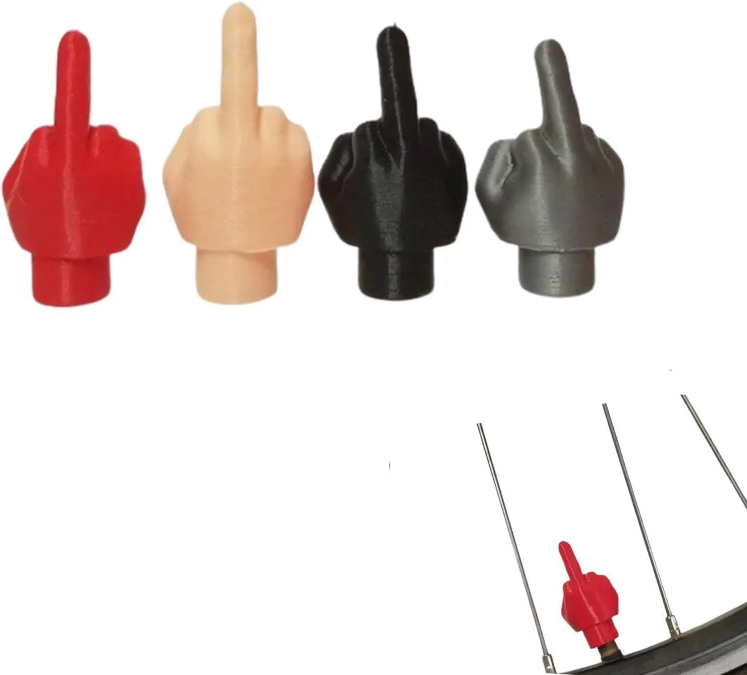 Four latex tyre valve dust caps in skin colour and black colours