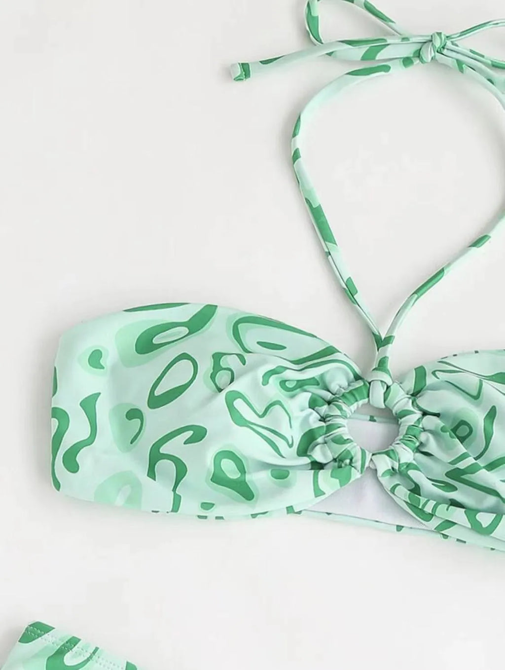 Women's floral print bandeau bikini swimsuit with split style design in blue colour