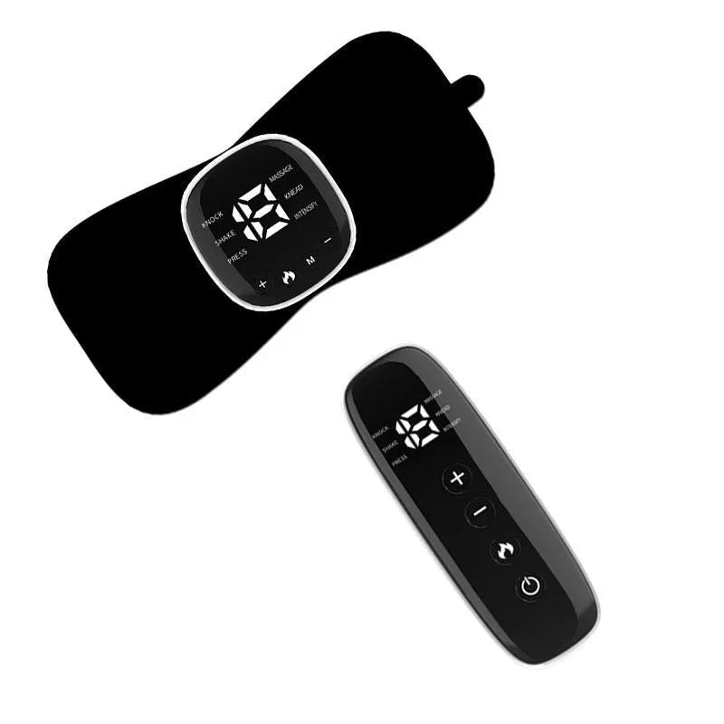 Portable shoulder neck massager with wireless remote control, black ABS host and smooth PU patch