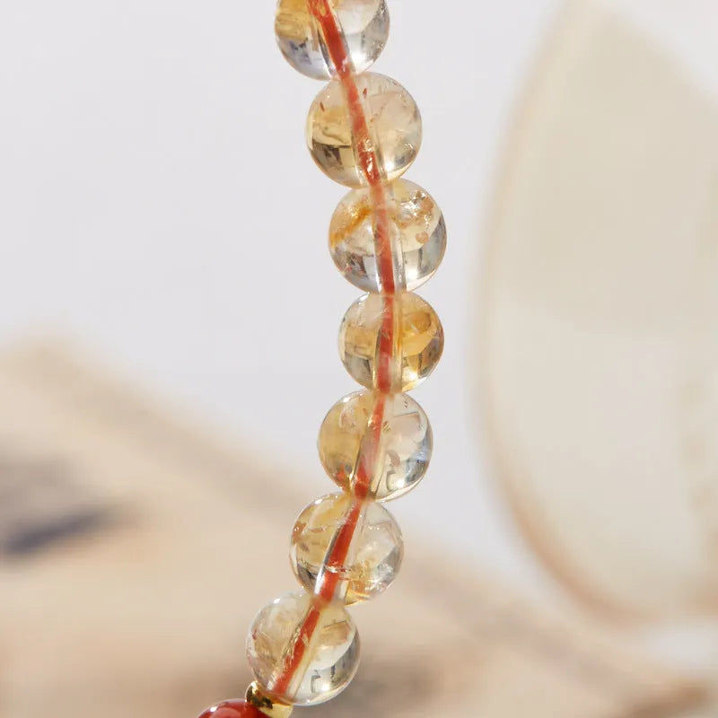 Hand-woven citrine crystal bracelet with five-sutra geometric pattern and 6mm beads