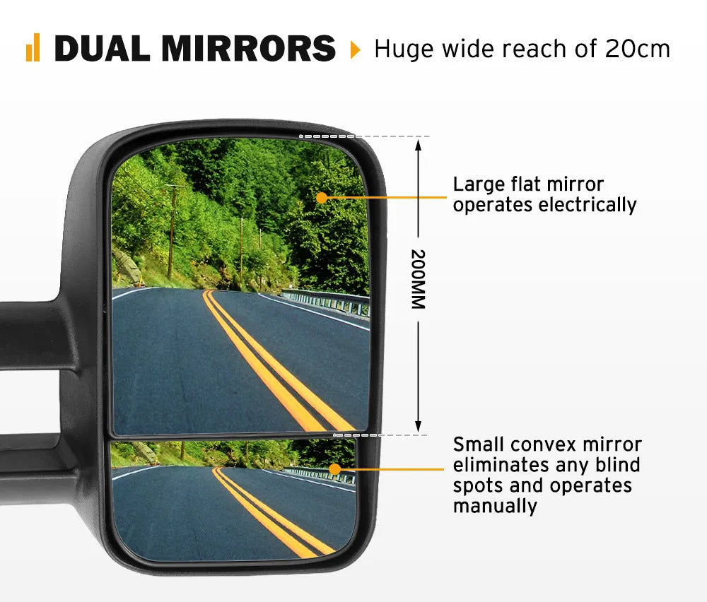 Black plastic foldable rearview mirrors for Toyota Land Cruiser 100 series 1998-2007 models