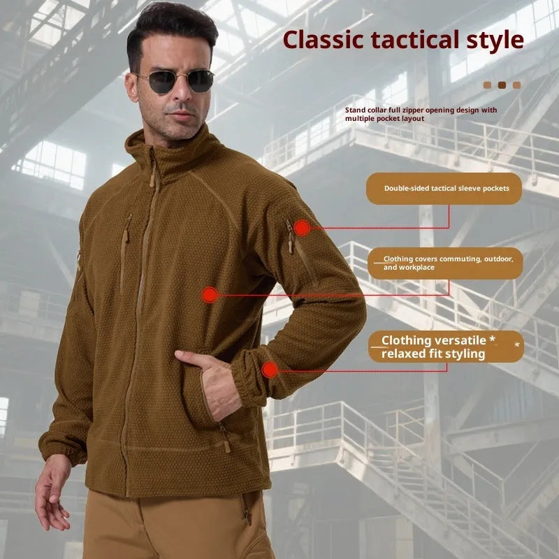 Solid colour polar fleece cycling jacket shell coat for men and women, black option, front view