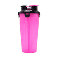 Portable 2-in-1 pet water and food cup showing water reservoir and food compartment