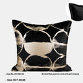 Abstract black and gold pattern decorative flannel cushion cover with zip, shown in three size options.