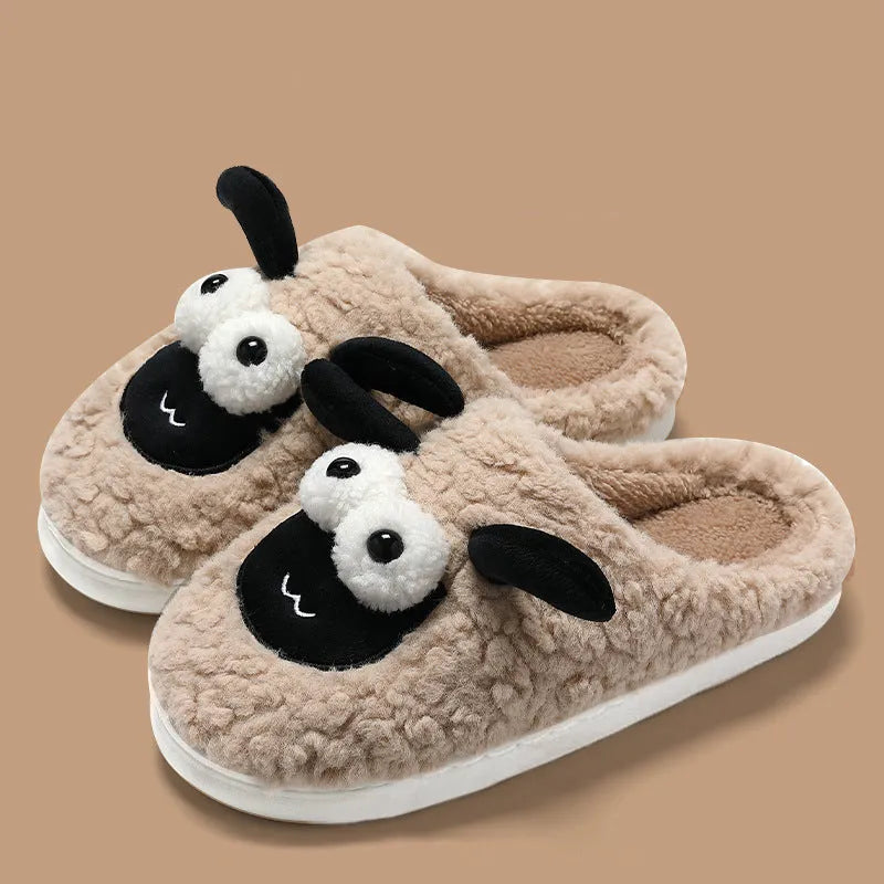 Brown suede slip-on slippers with thermal cotton lining and a sewn PVC sole.