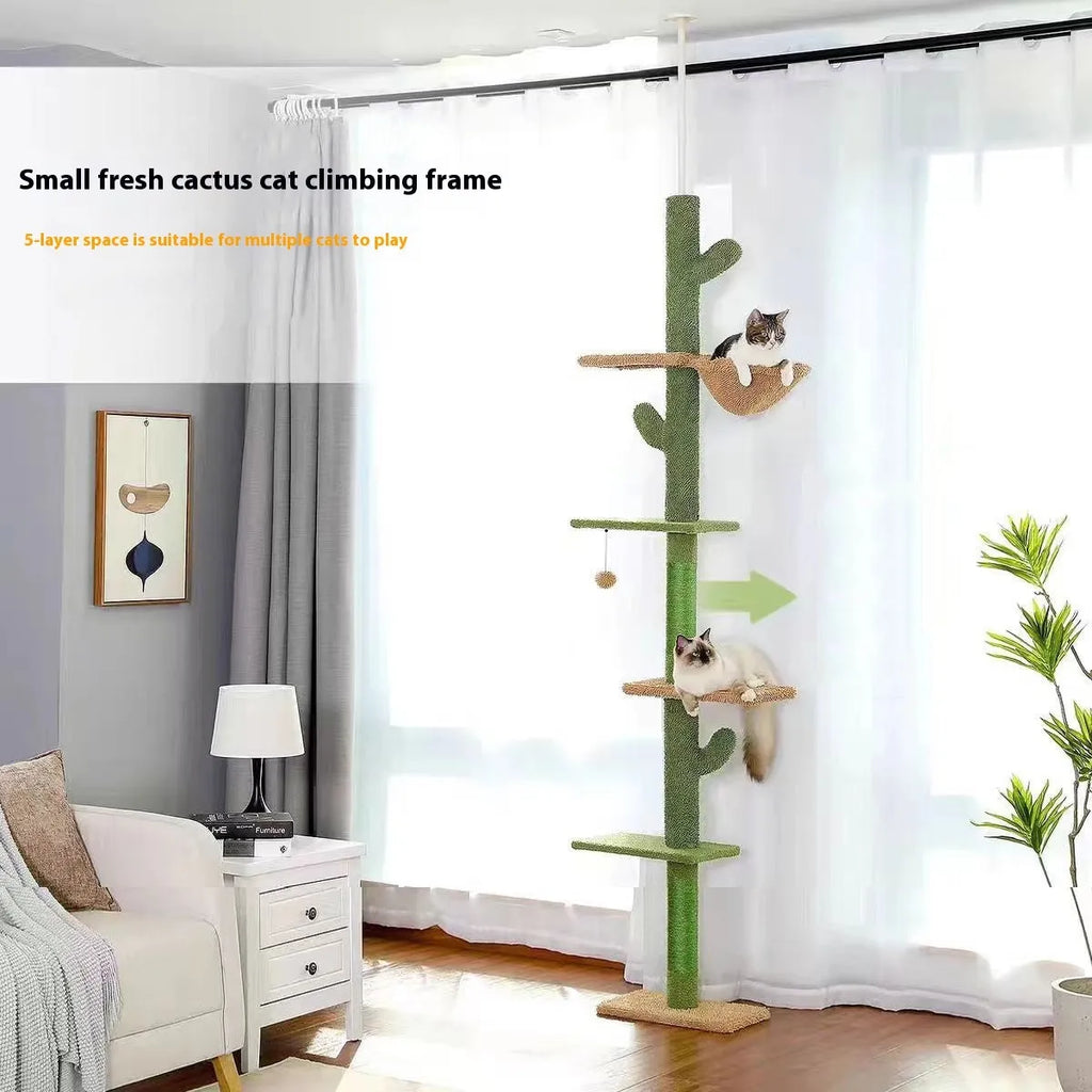 Solid wood cat climbing frame with integrated scratch board measuring 40x25x240cm