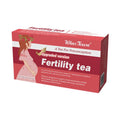 Box of fertility tea containing three packs of thirty herbal tea bags for women's reproductive health support.