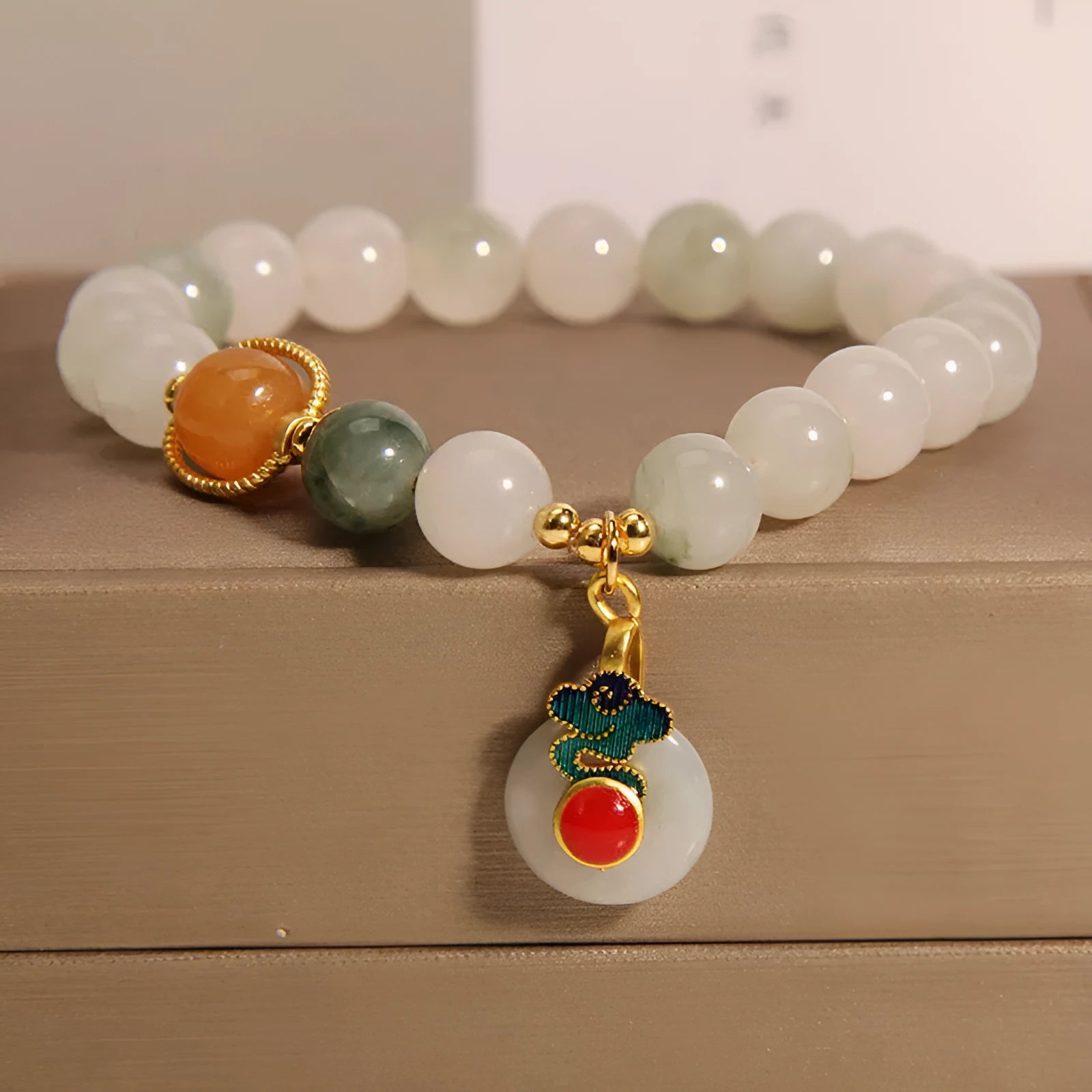 Women's ice jade crystal bracelet with Xiangyun peace jade buckle and pearl detailing
