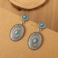 Silver-turquoise alloy drop earrings with retro pumpkin flower design and electroplated finish.