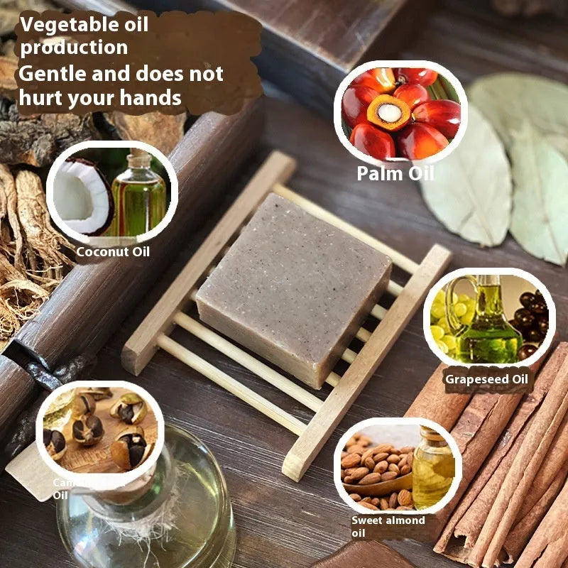 A single 72g bar of handmade nine grass cold process shampoo soap, silicone oil-free.