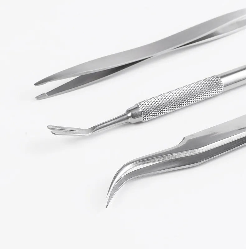 Silver stainless steel tick clip 3-piece set for dog and cat parasite removal