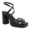 Square toe high heels with thin strap buckle and wide strap, microfiber upper, six colours, sizes 35-43