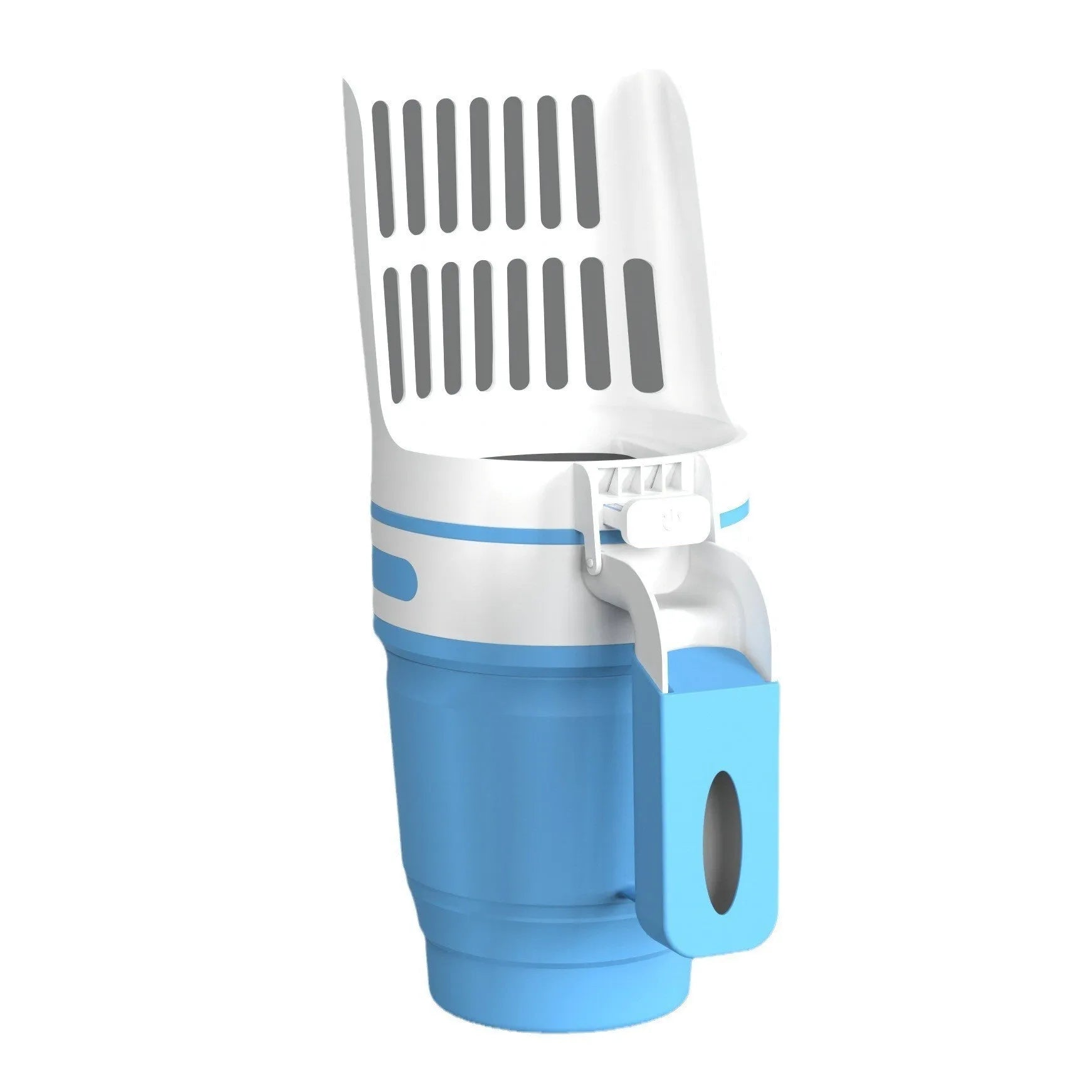 Grey foldable cat litter scoop and waste bin system with a non-slip handle and secure lid.