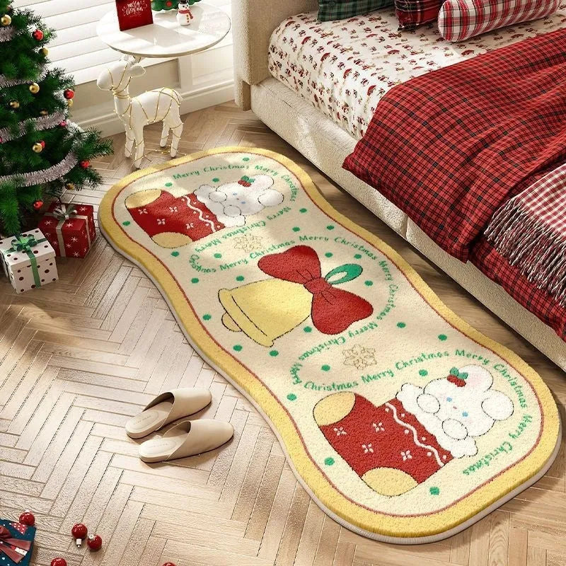 Christmas imitation cashmere carpet decoration with alien shape and festive patterns like ginger cake bear.