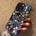 Black PC hard phone case for iPhone with five-pointed star laser design, anti-fingerprint coating