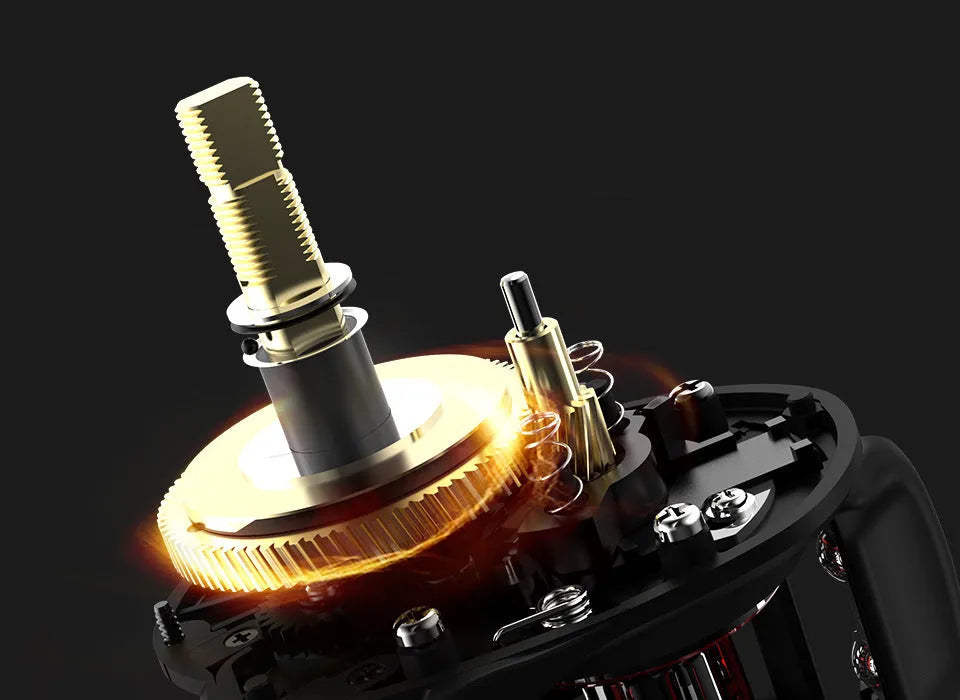 Drip wheel lure fishing rod with rocking wheel line mechanism showing left and right hand wheel options