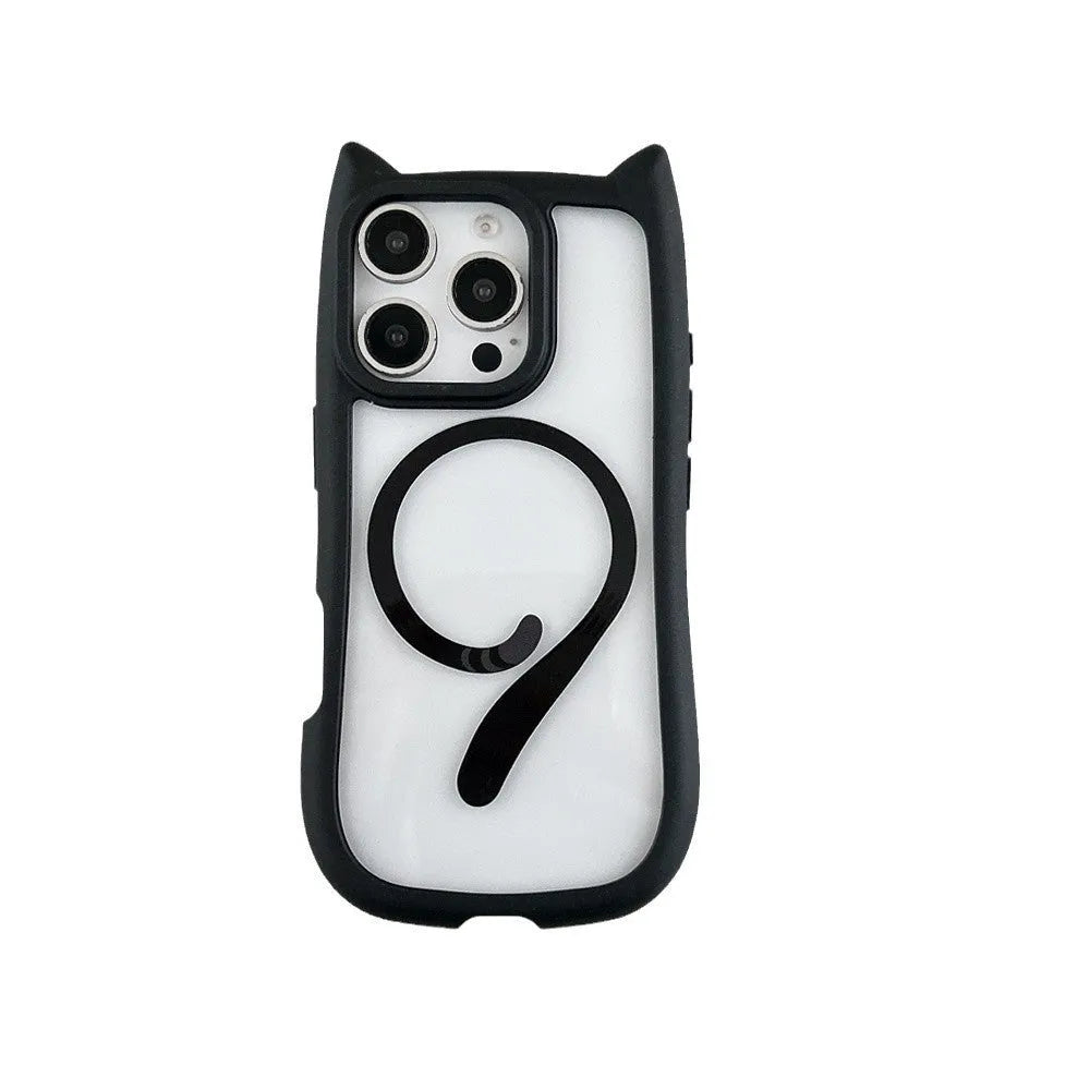 Transparent acrylic and TPU phone case for IPhone17, shown in black tint with magnetic ring visible.