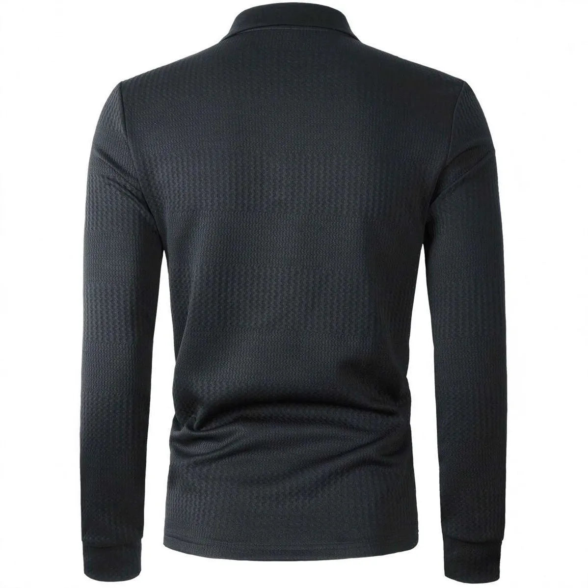 Men's solid colour long sleeve top in black, autumn fitness casual wear, polyester blend fabric