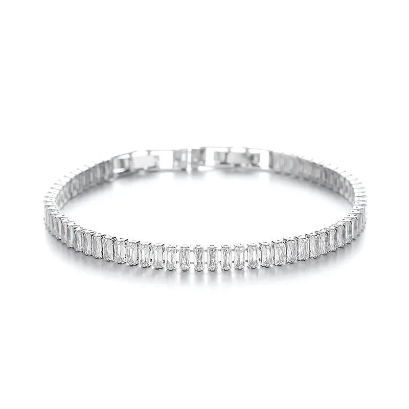 Women's geometric brass bracelet with full diamond zircon look in quadrilateral design