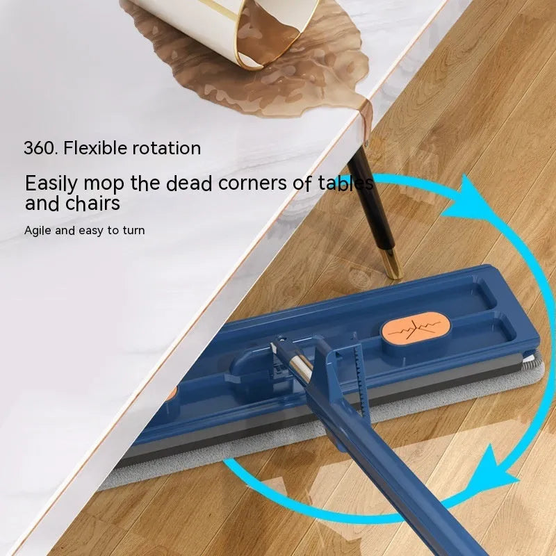 Large flat mop with rotating head and stainless steel handle for cleaning hard floors