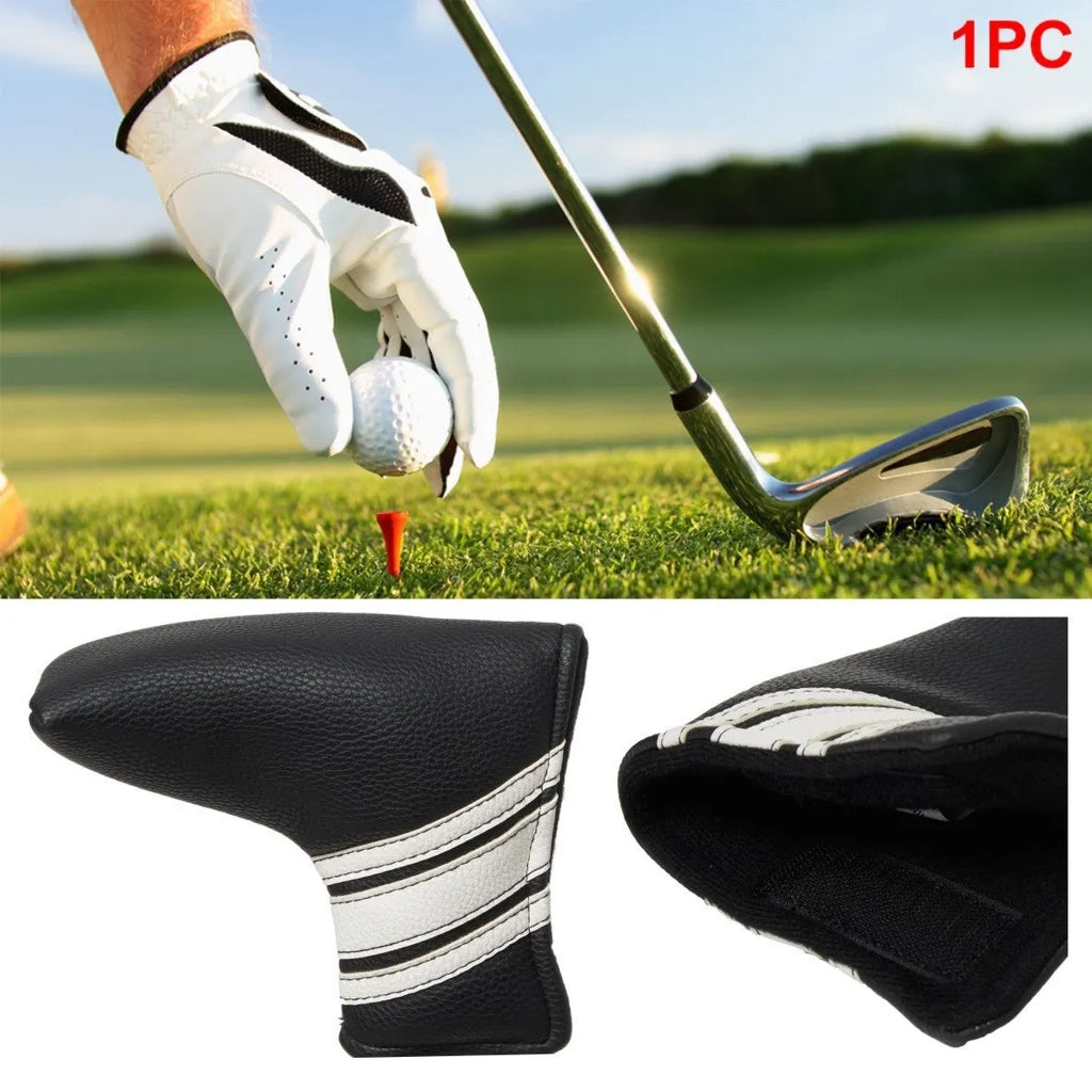 Black PU leather zipped golf case with separate compartment for a push rod and clubs.