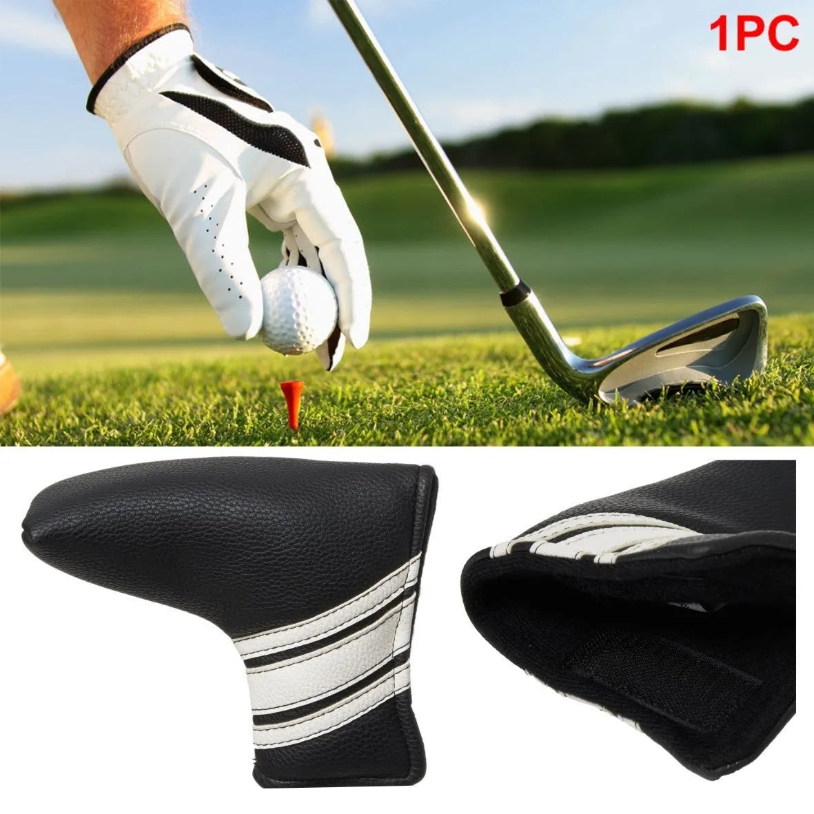 Black PU leather zipped golf case with separate compartment for a push rod and clubs.
