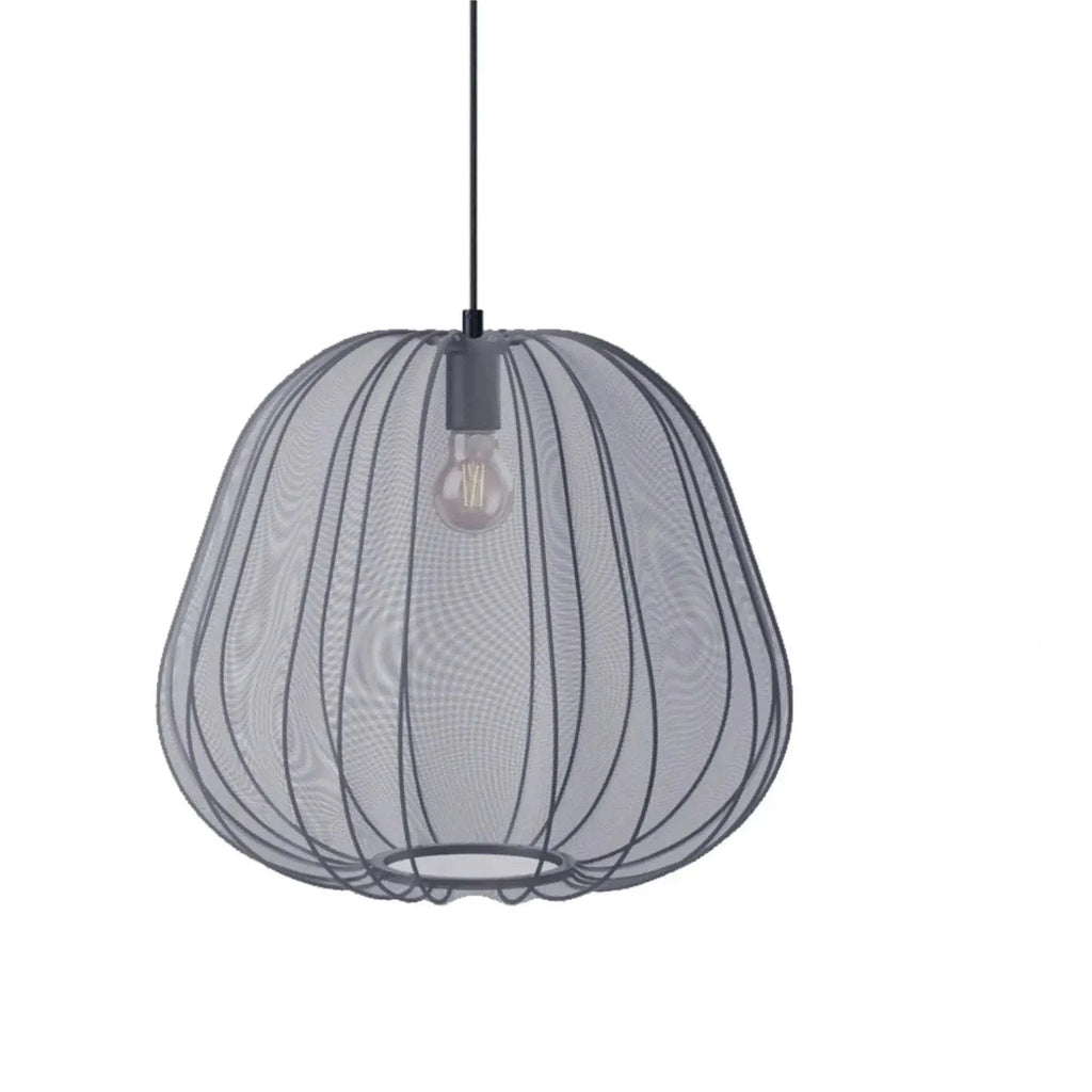 Japanese style pumpkin ceiling lamp with iron construction and branch-type fitting in white or grey blue