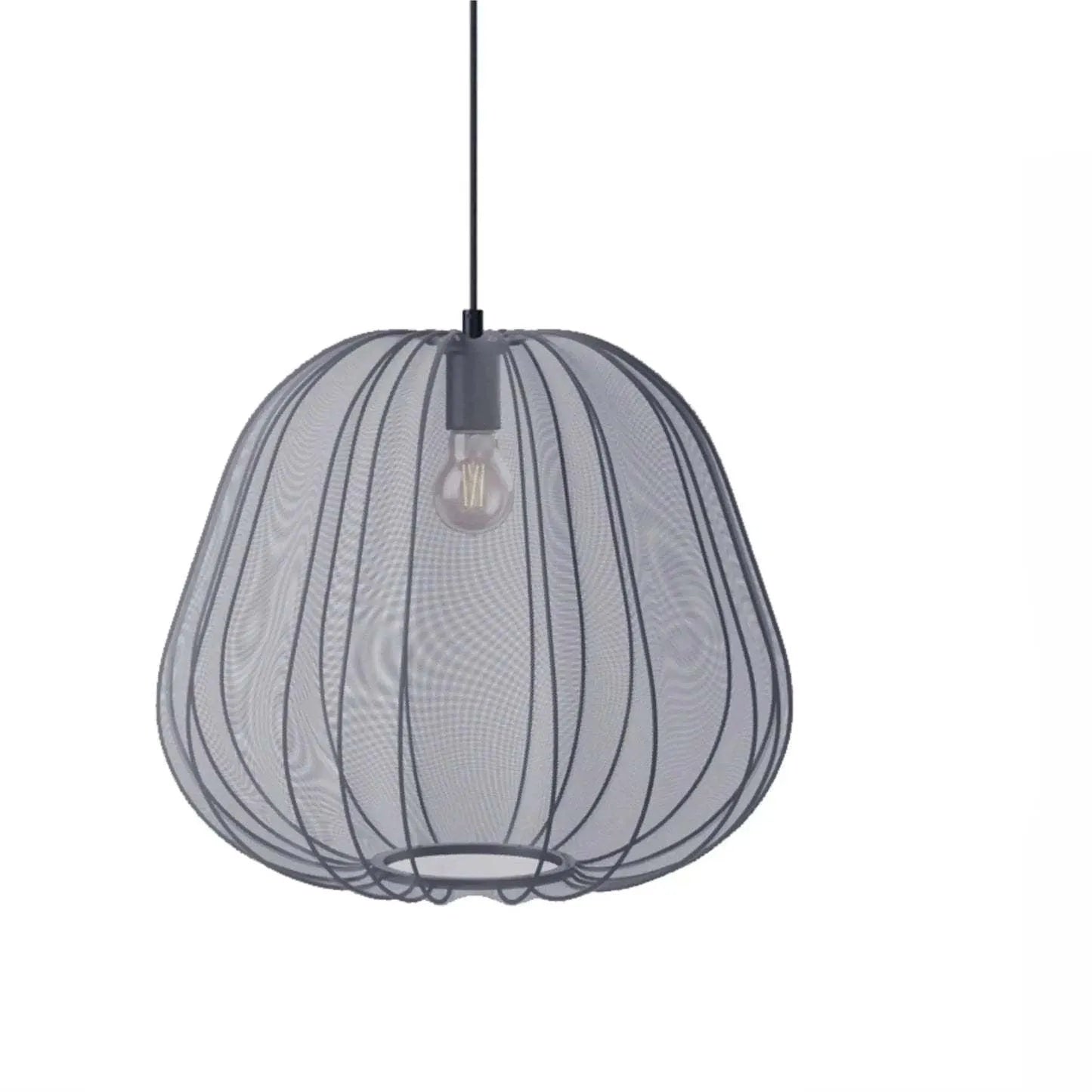Japanese style pumpkin-shaped ceiling lamp with iron construction in white or grey blue finish