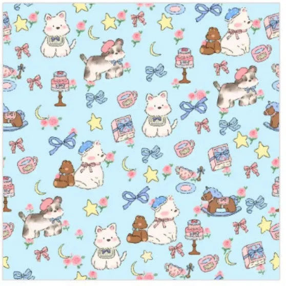 Square nylon cosmetic bag with colourful cartoon cat print in blue puppy design