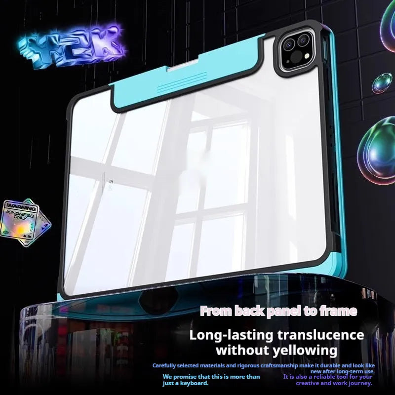 Blue shockproof PC protective case for Apple iPad Pro tablet on a table.