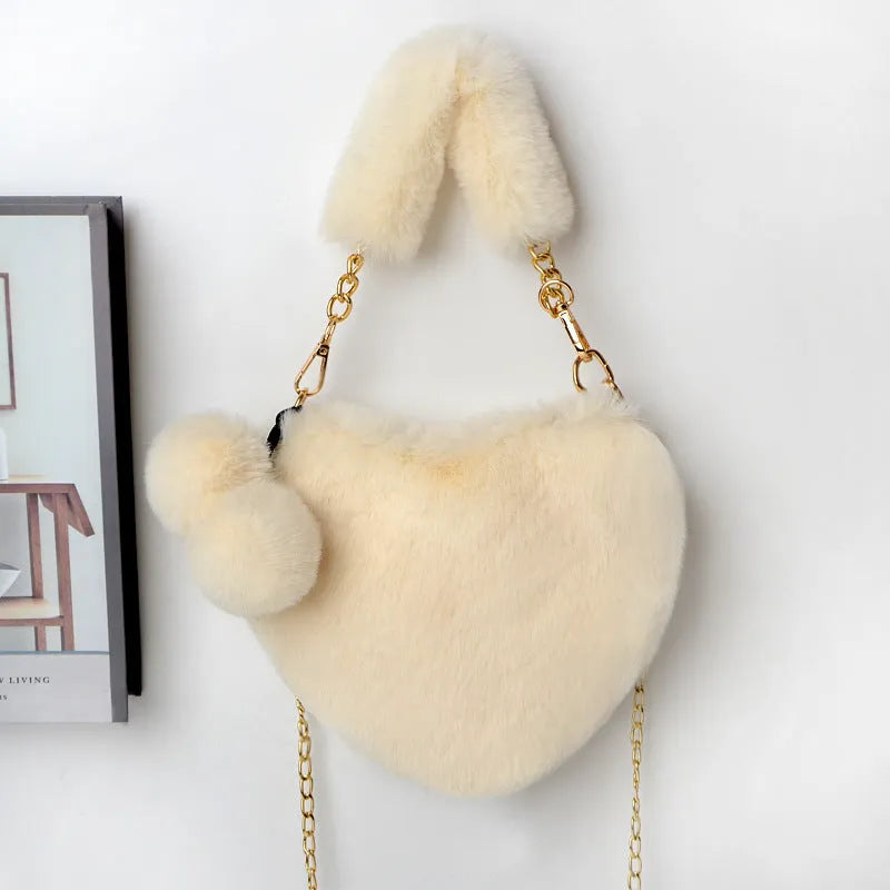 Love Bags soft plush heart-shaped handbag for women with detachable shoulder strap