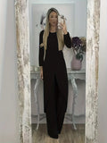 Men's black casual long sleeve two-piece lounge set with loose round neck top and trousers