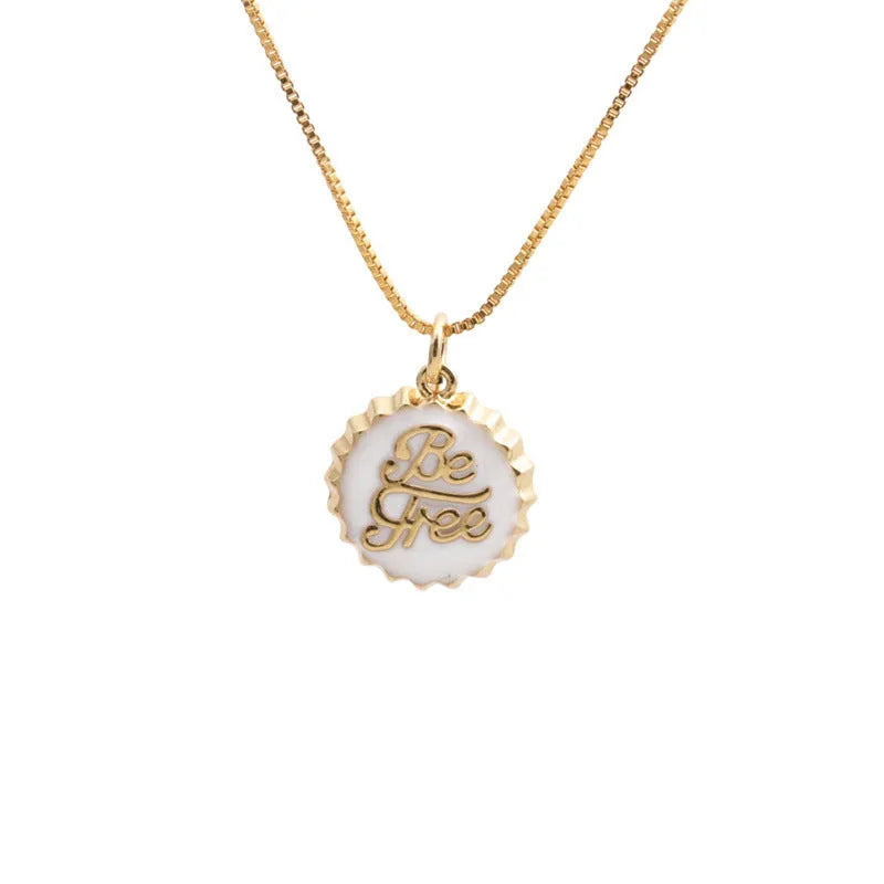 Copper bottle cap pendant necklace with electroplated finish on 40cm box chain