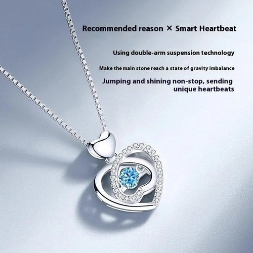 Blue diamond tone heart pendant necklace and matching bracelet set on a copper chain.