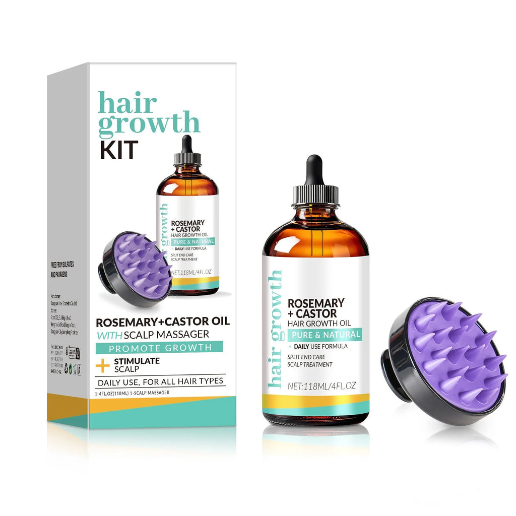 118ml bottle of bright yellow hair treatment oil with a massage brush for strong hair care.
