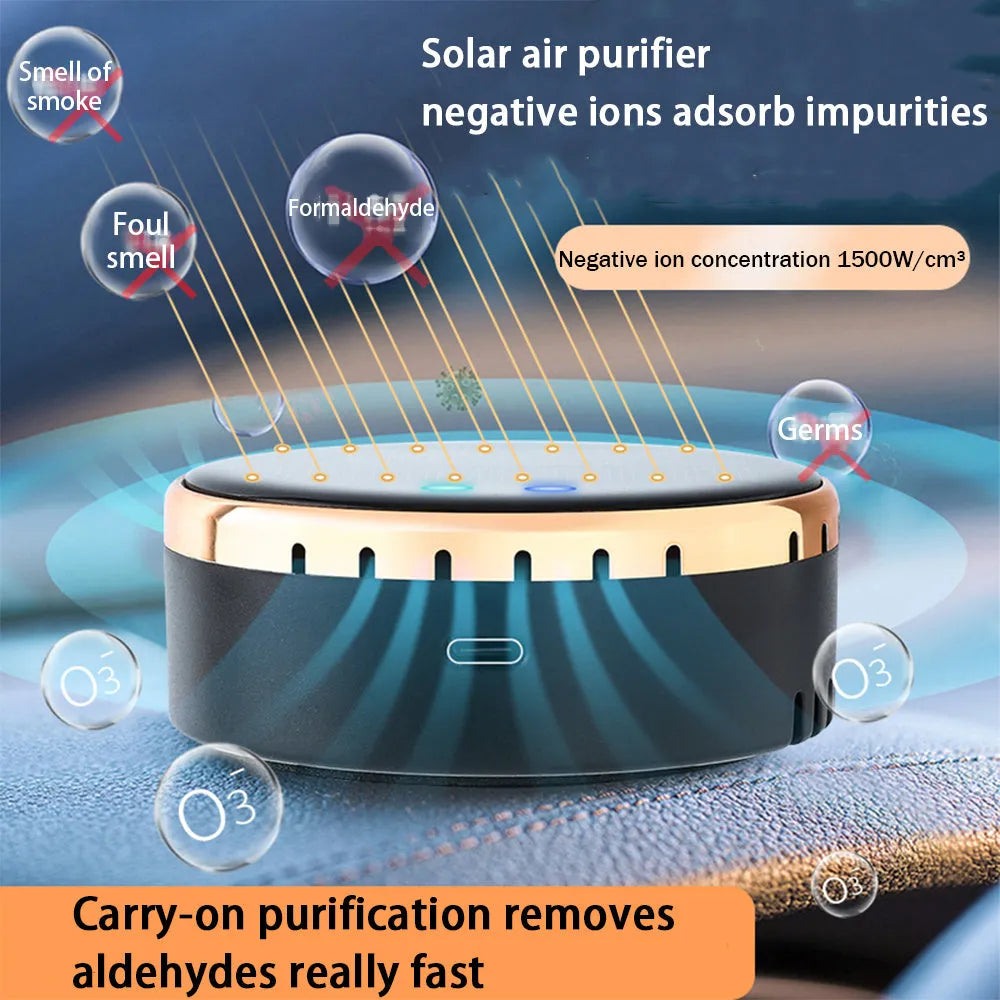 Car mounted solar air humidifier in black colour with ultrasonic atomisation technology