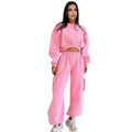Women's two-piece sweatshirt and sweatpants set with pockets, high waist, loose fit, available in five colours