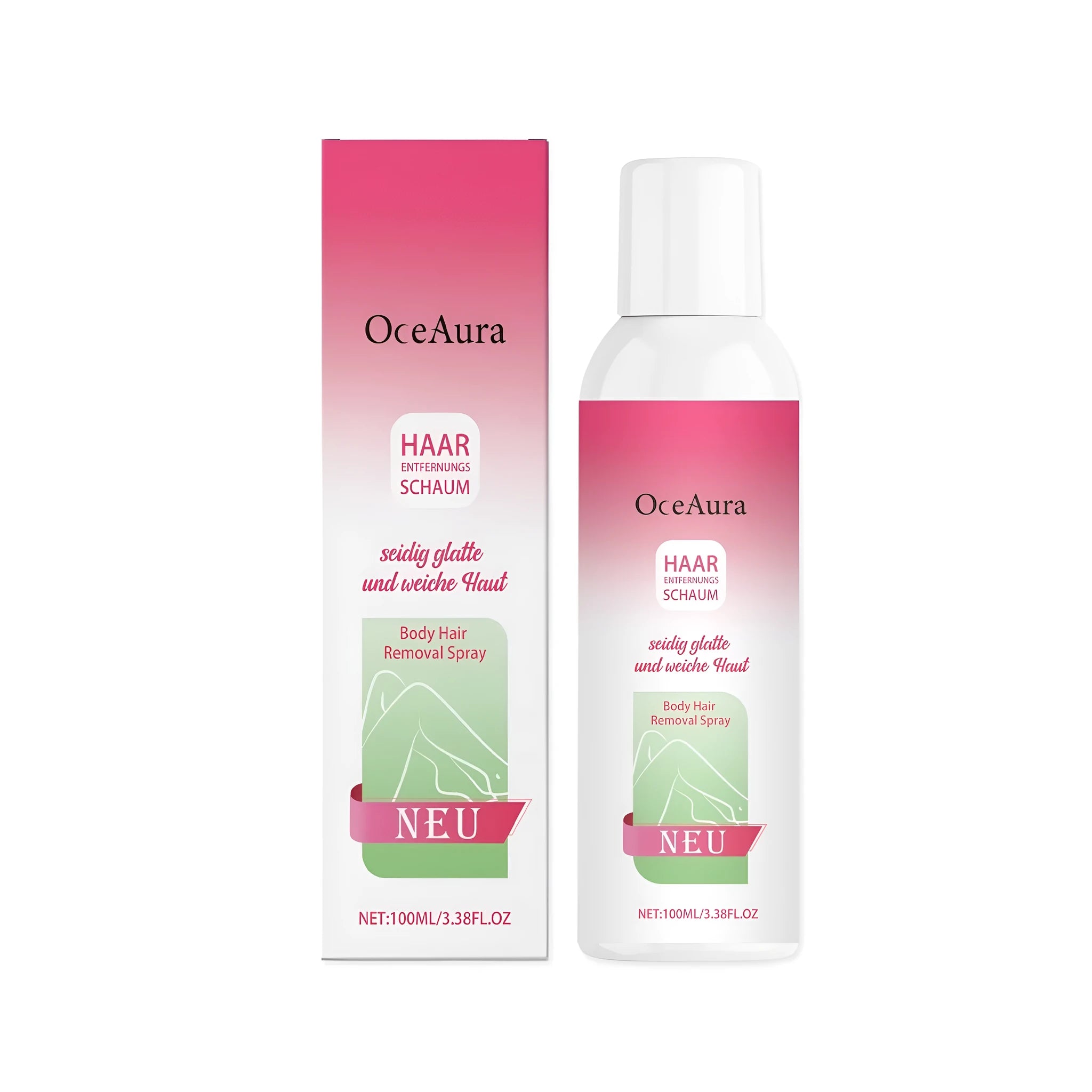 100ml spray bottle of body hair removal depilatory spray with pump actuator.