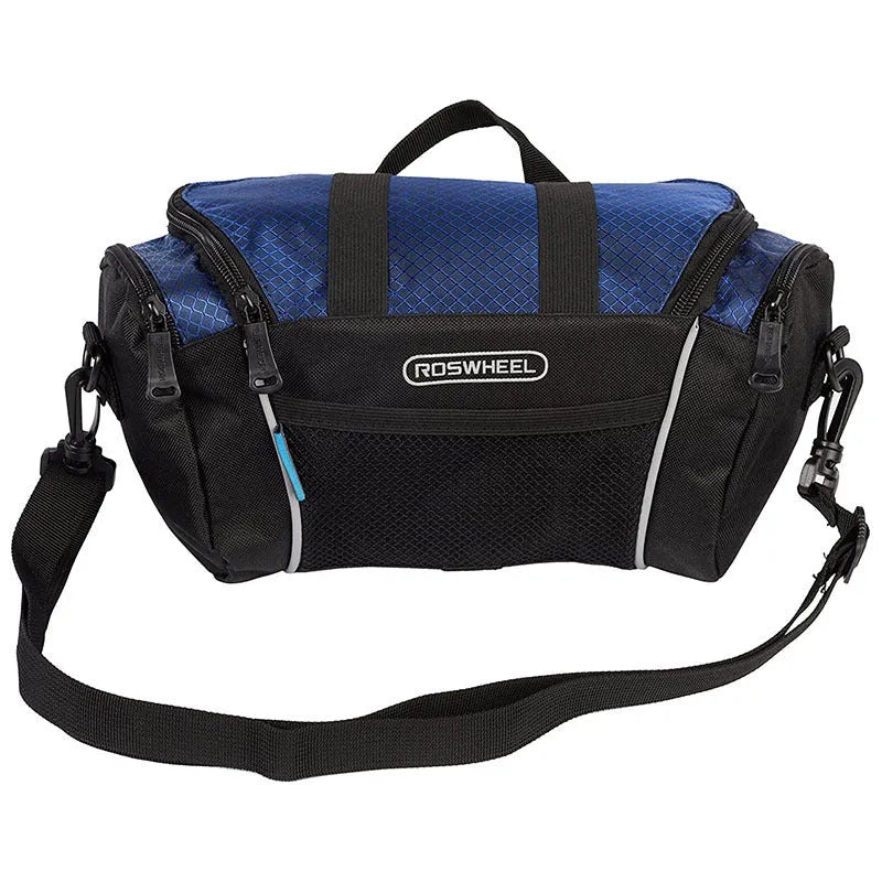 Canvas bicycle handlebar bag front bag 32x11x17cm navy blue on bike handlebars