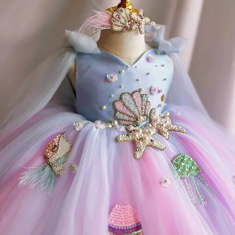 Children's linen pettiskirt princess birthday dress for girls 80-160cm in picture colour