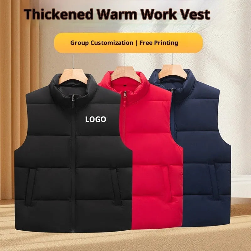 Men's soft shell down cotton work vest in red, black or deep purple blue, sizes L to 5XL