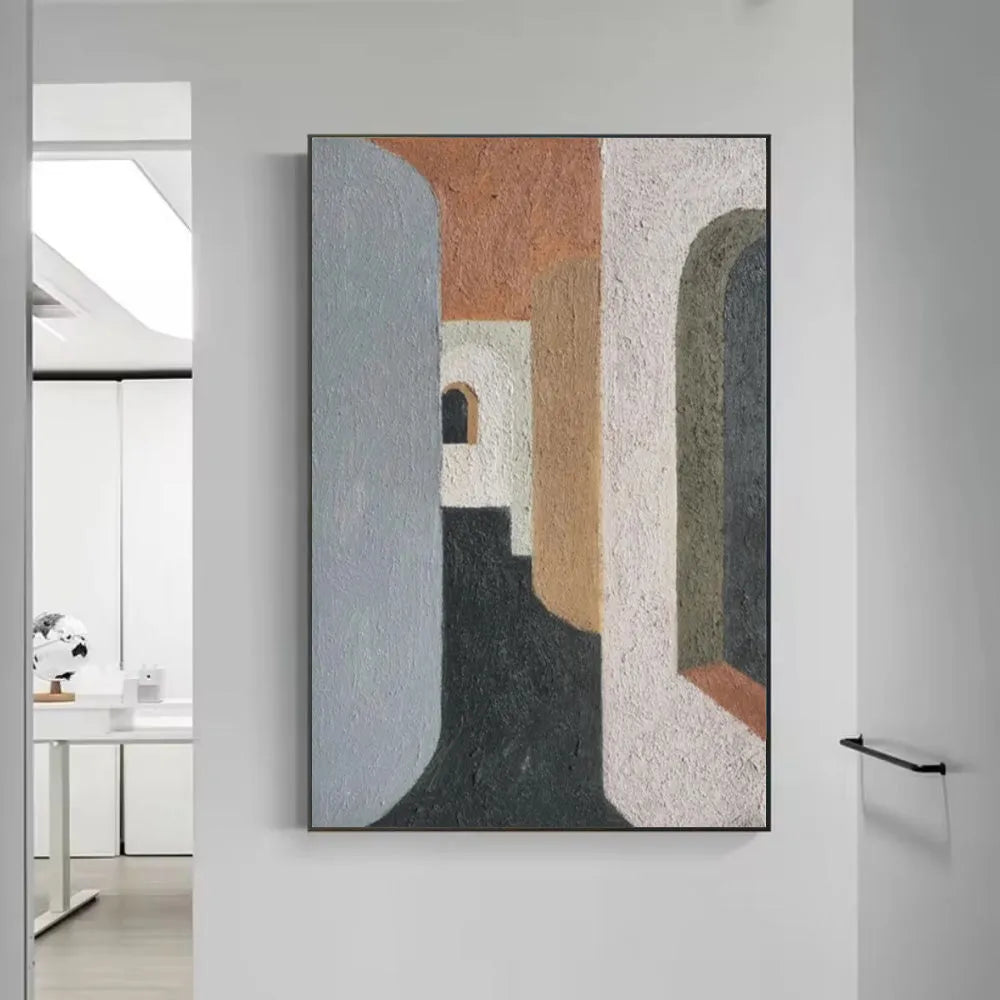 Handmade abstract oil painting on canvas, rolled frameless vertical wall art for living room and bedroom
