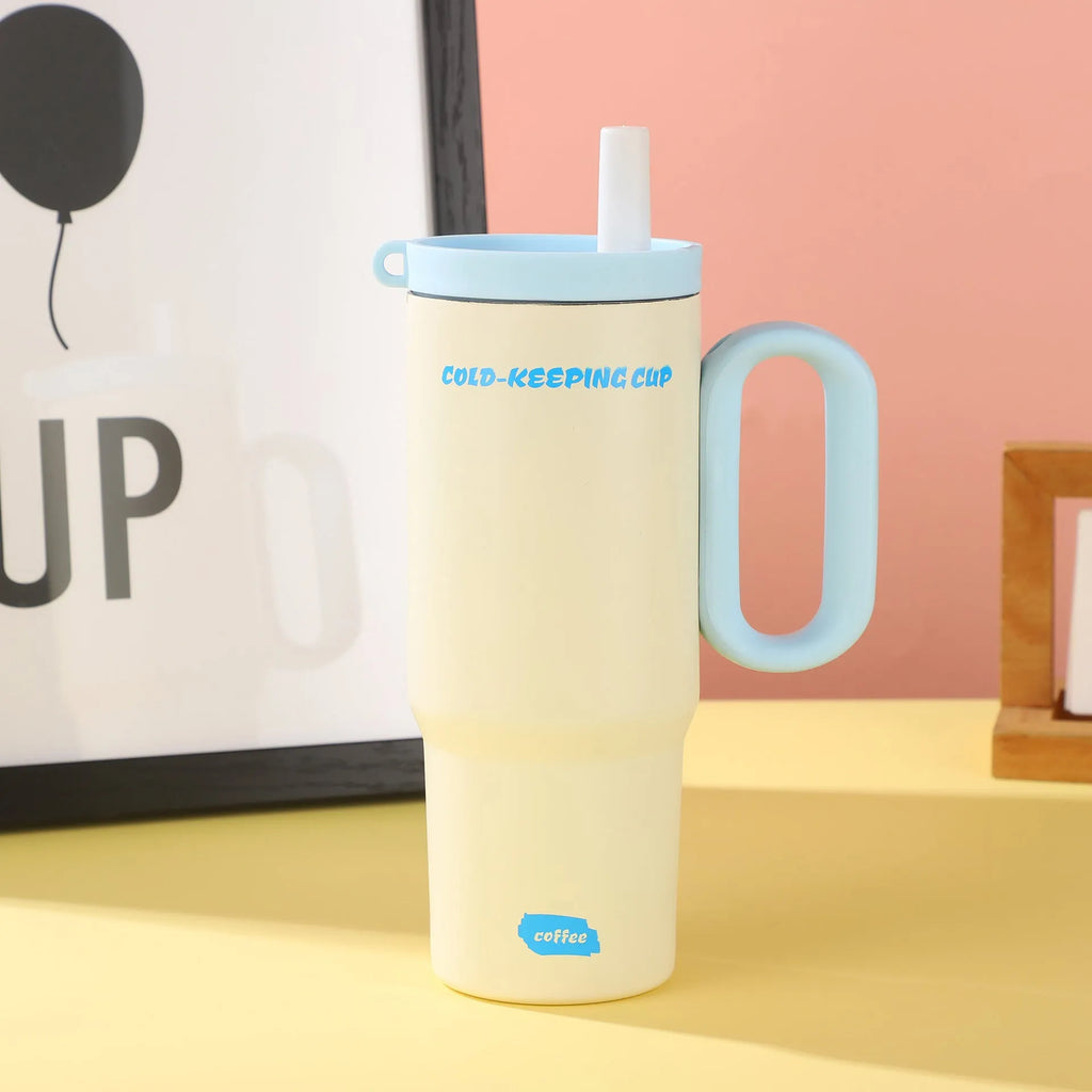 Portable ice bucket with large capacity, integrated straw cup, and handle in multiple colour options.