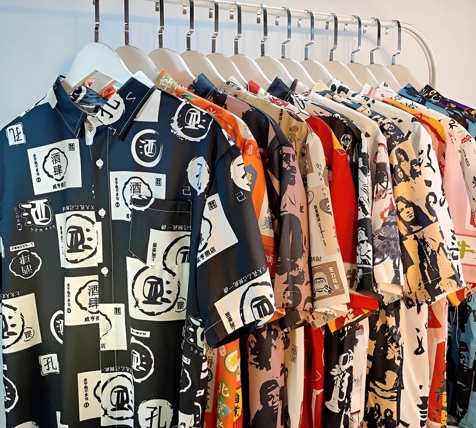Man modelling a loose-fit short sleeve cardigan shirt with a full-coverage floral print pattern.