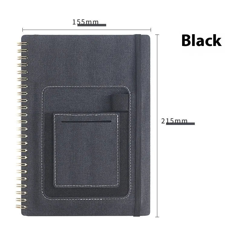 Erasable coil-bound notebook with stone paper pages showing black cover variant