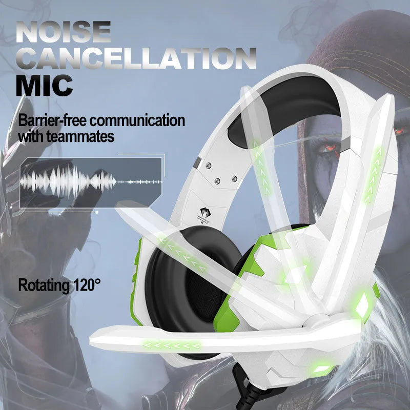 Wired gaming headset with LED breathing lights and microphone in blue colour option