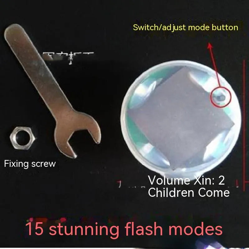 Solar-powered valve stem light for car and motorcycle wheels with colour changing LEDs.
