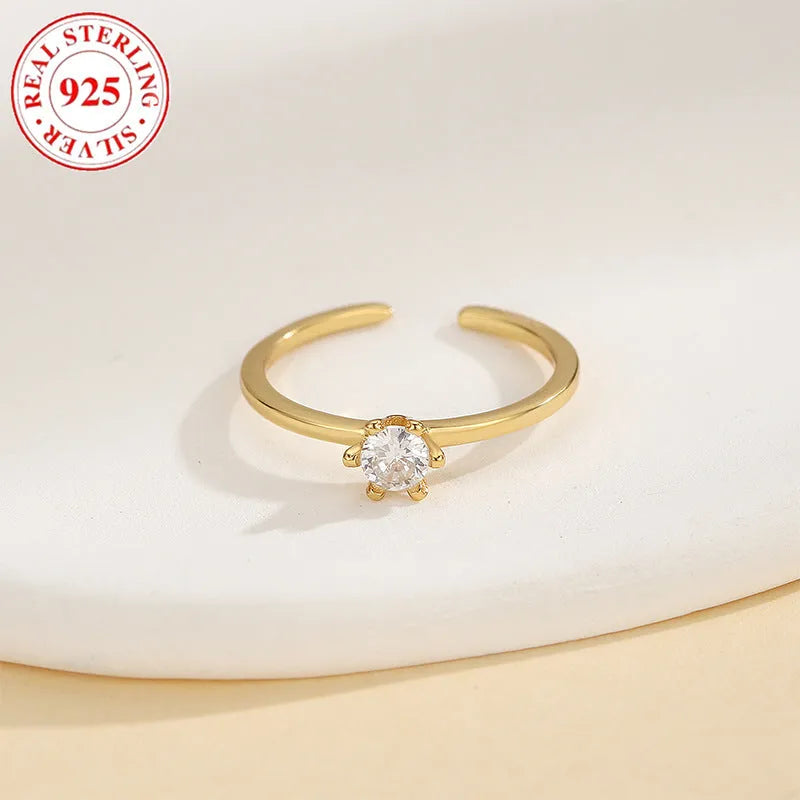 S925 sterling silver adjustable toe ring for women in gold F048 with inlaid zircon and geometric open design.