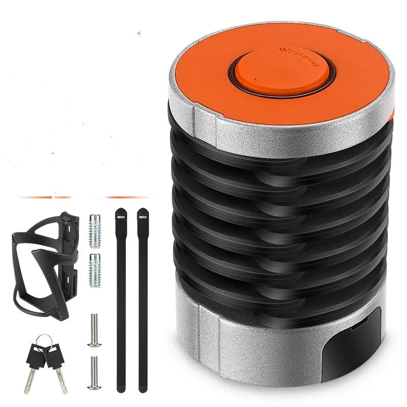Portable bicycle folding lock in black or black orange with zinc alloy and steel construction