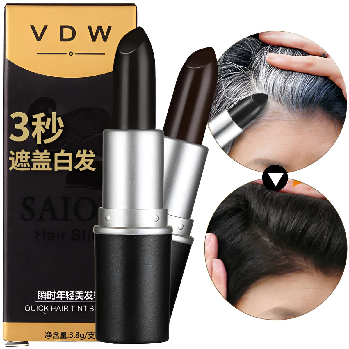 Temporary hair dye stick disposable pen in black and dark brown colours, 4.5g net weight